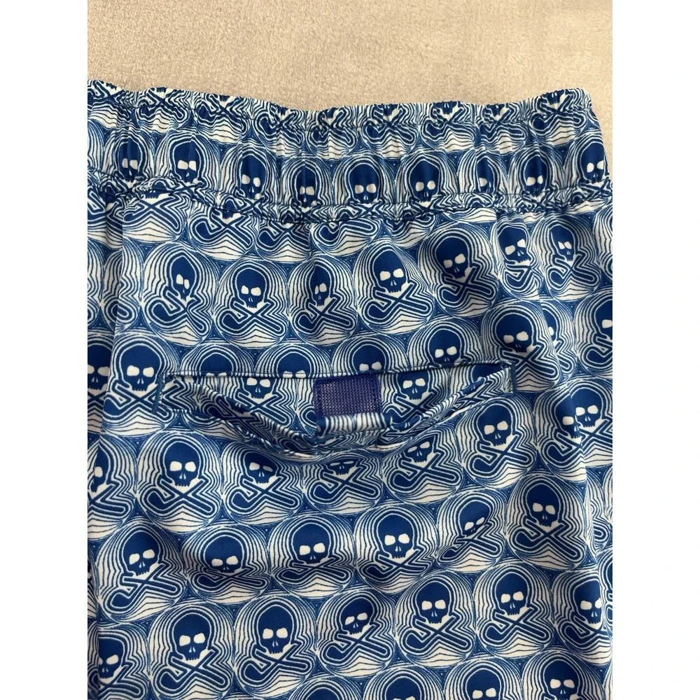 Robert Graham Swim Trunks Shorts Men 2XL Blue Skull Print Compression Lined Surf